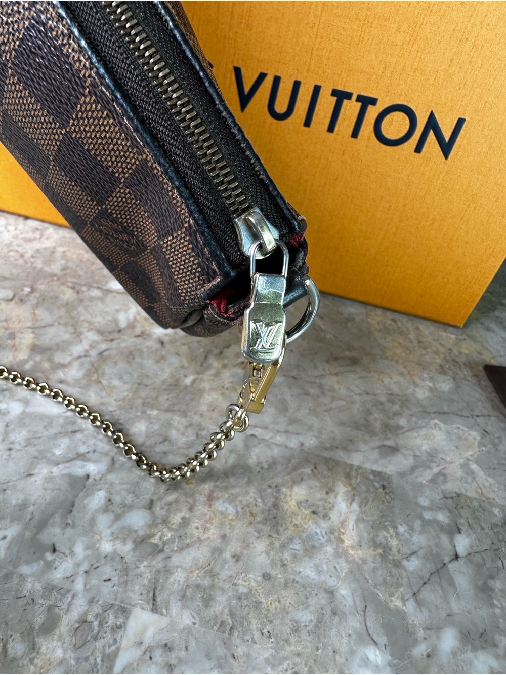 Louis Vuitton Damier Ebene Pochette with Gold Plate and Chain - Picture 3 of 9